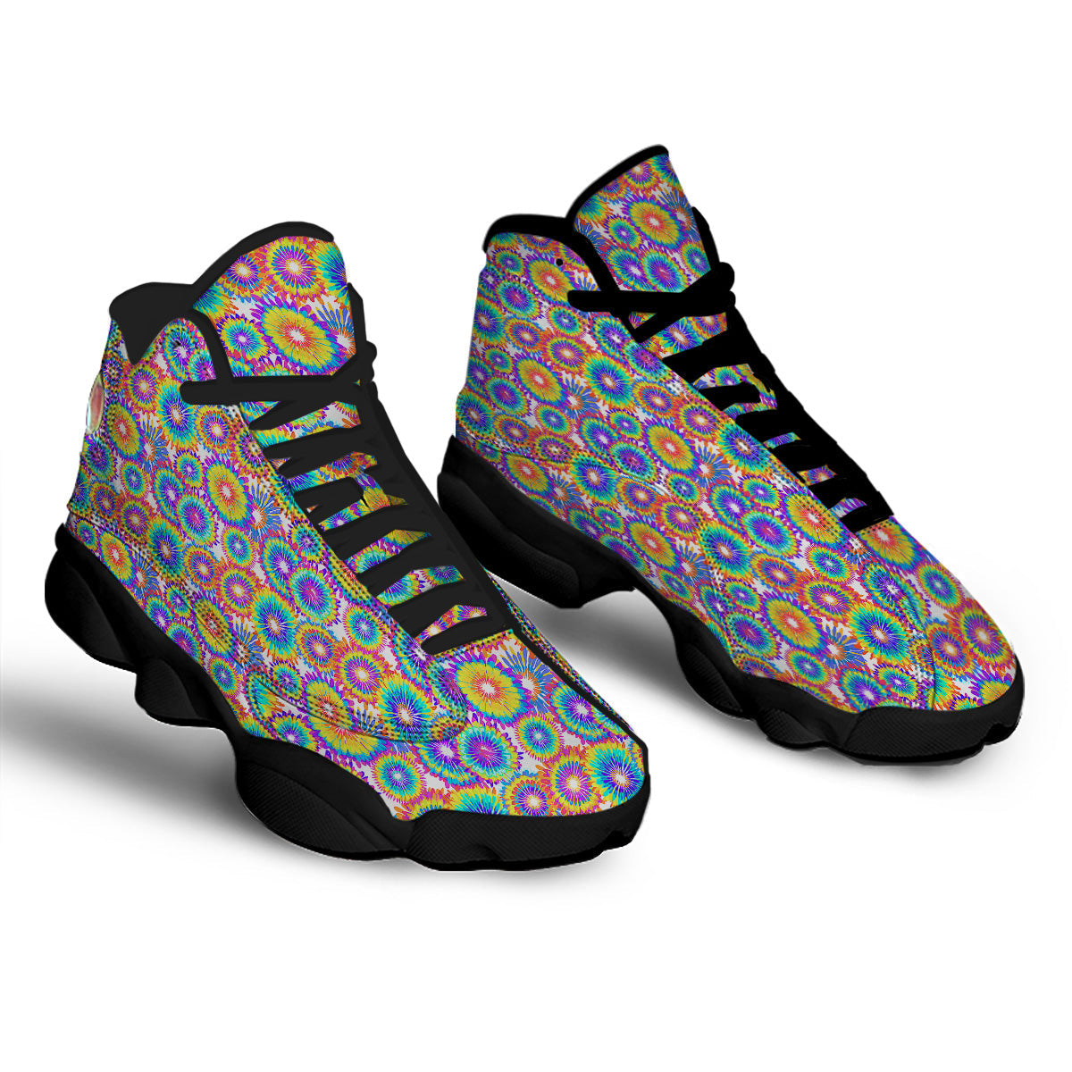 Abstract Sunflower Colorful Print Pattern Black Basketball Shoes-grizzshop