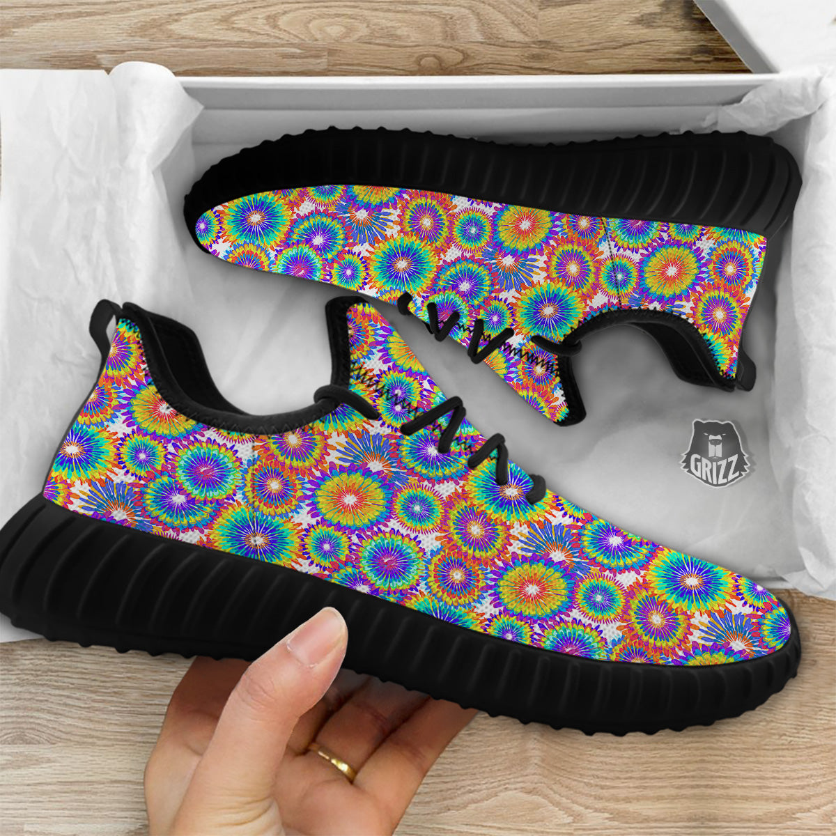 Abstract Sunflower Colorful Print Pattern Black Walking Shoes-grizzshop