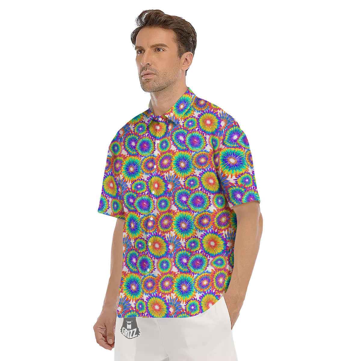 Abstract Sunflower Colorful Print Pattern Men's Short Sleeve Shirts-grizzshop