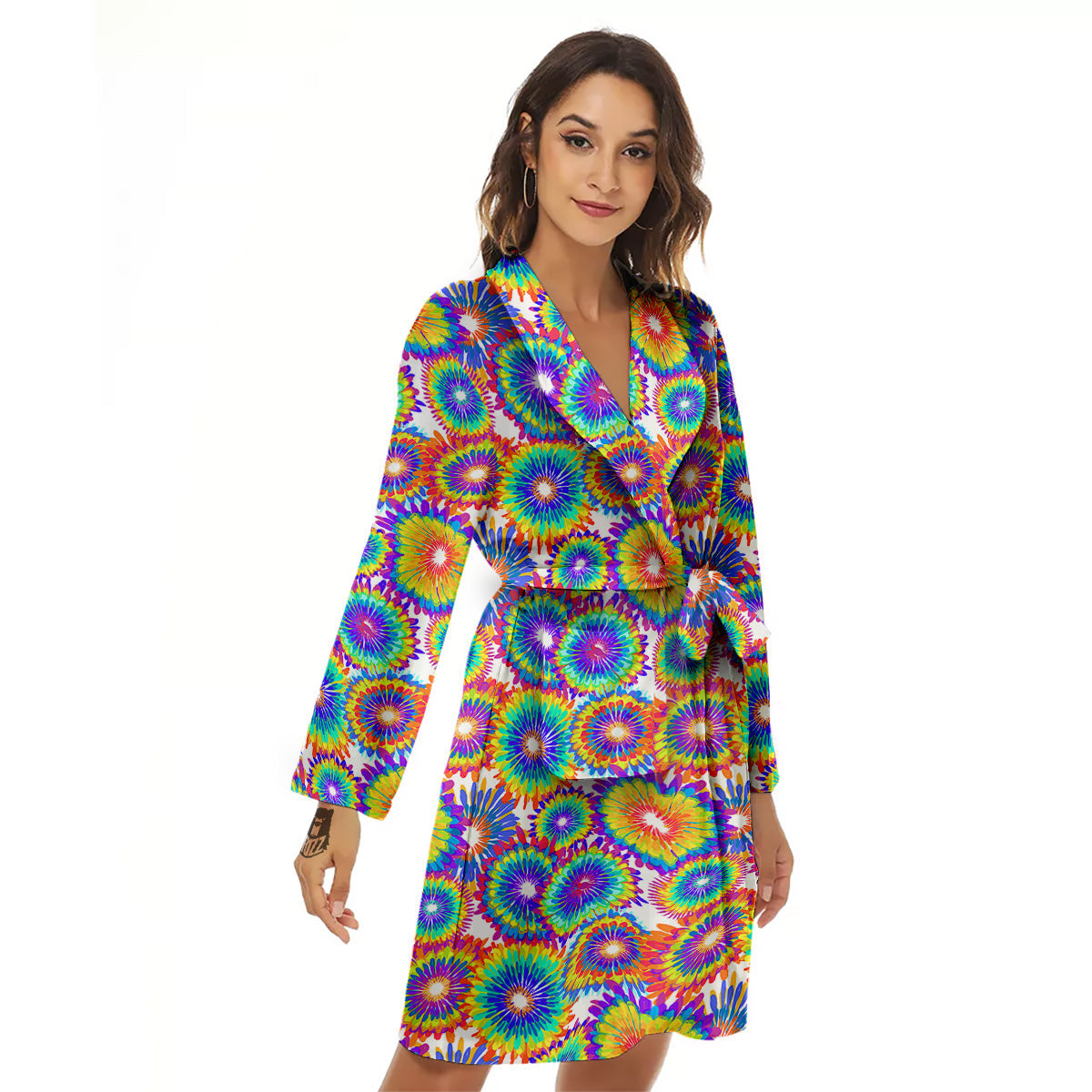 Abstract Sunflower Colorful Print Pattern Women's Robe-grizzshop