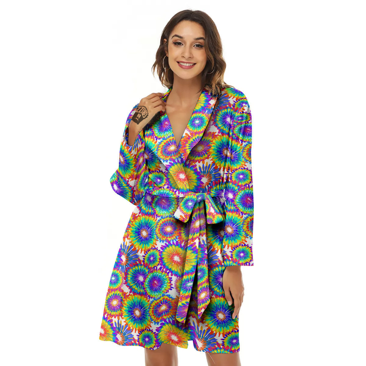 Abstract Sunflower Colorful Print Pattern Women's Robe-grizzshop