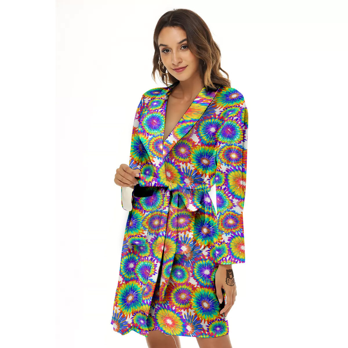 Abstract Sunflower Colorful Print Pattern Women's Robe-grizzshop