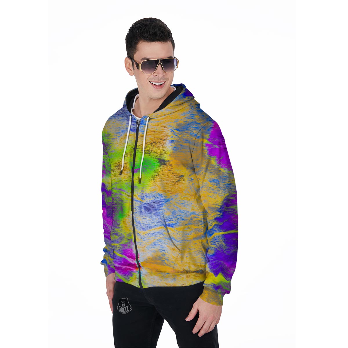 Abstract Tie Dye Men's Zip Up Hoodie-grizzshop