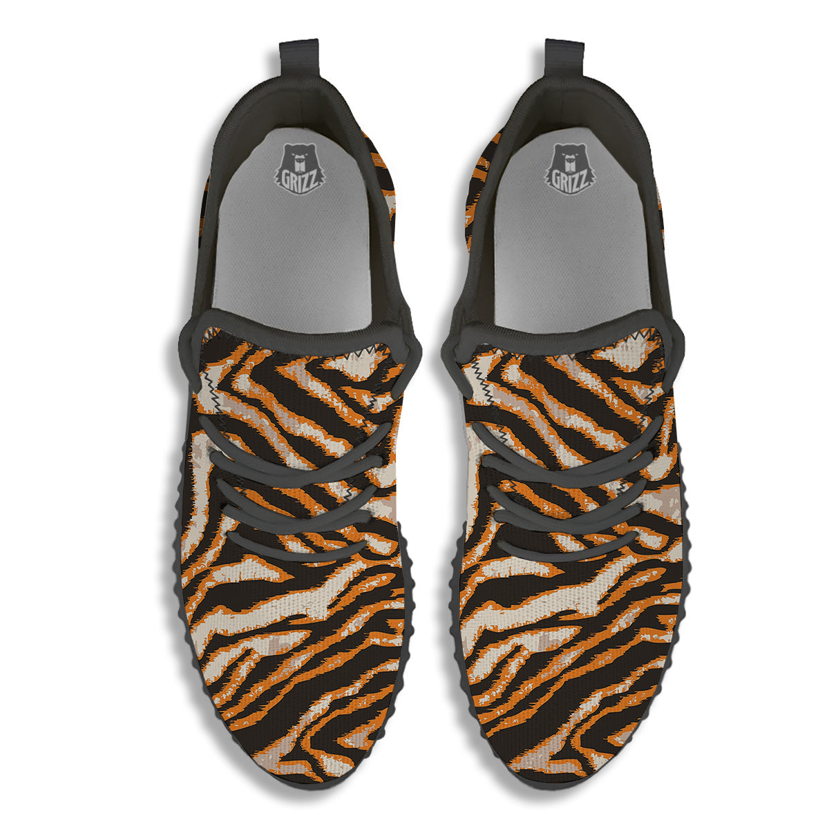 Abstract Tiger Skin Grunge Print Black Walking Shoes-grizzshop