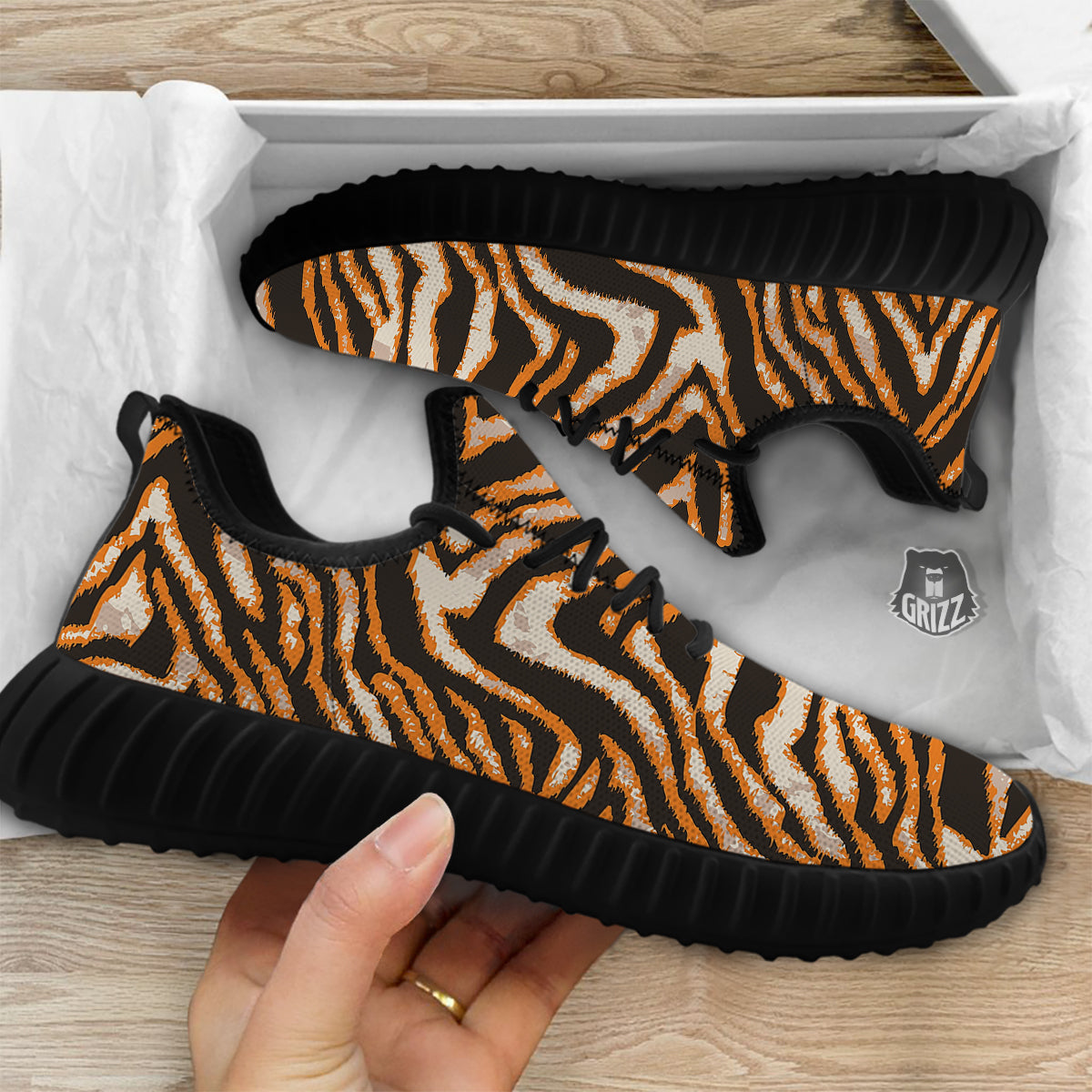 Abstract Tiger Skin Grunge Print Black Walking Shoes-grizzshop
