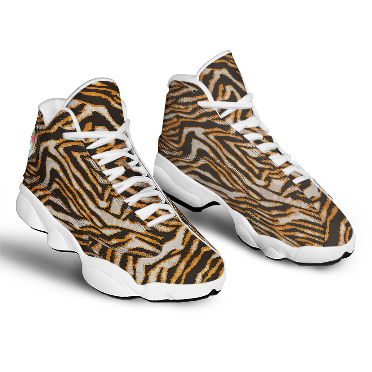 Abstract Tiger Skin Grunge Print White Basketball Shoes-grizzshop