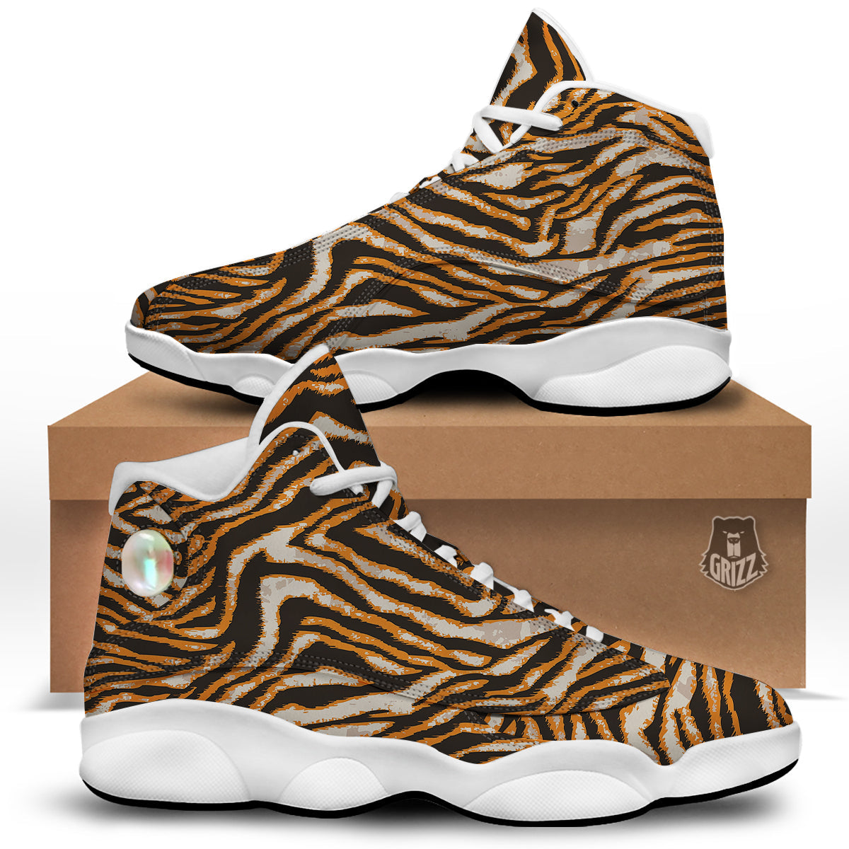Abstract Tiger Skin Grunge Print White Basketball Shoes-grizzshop