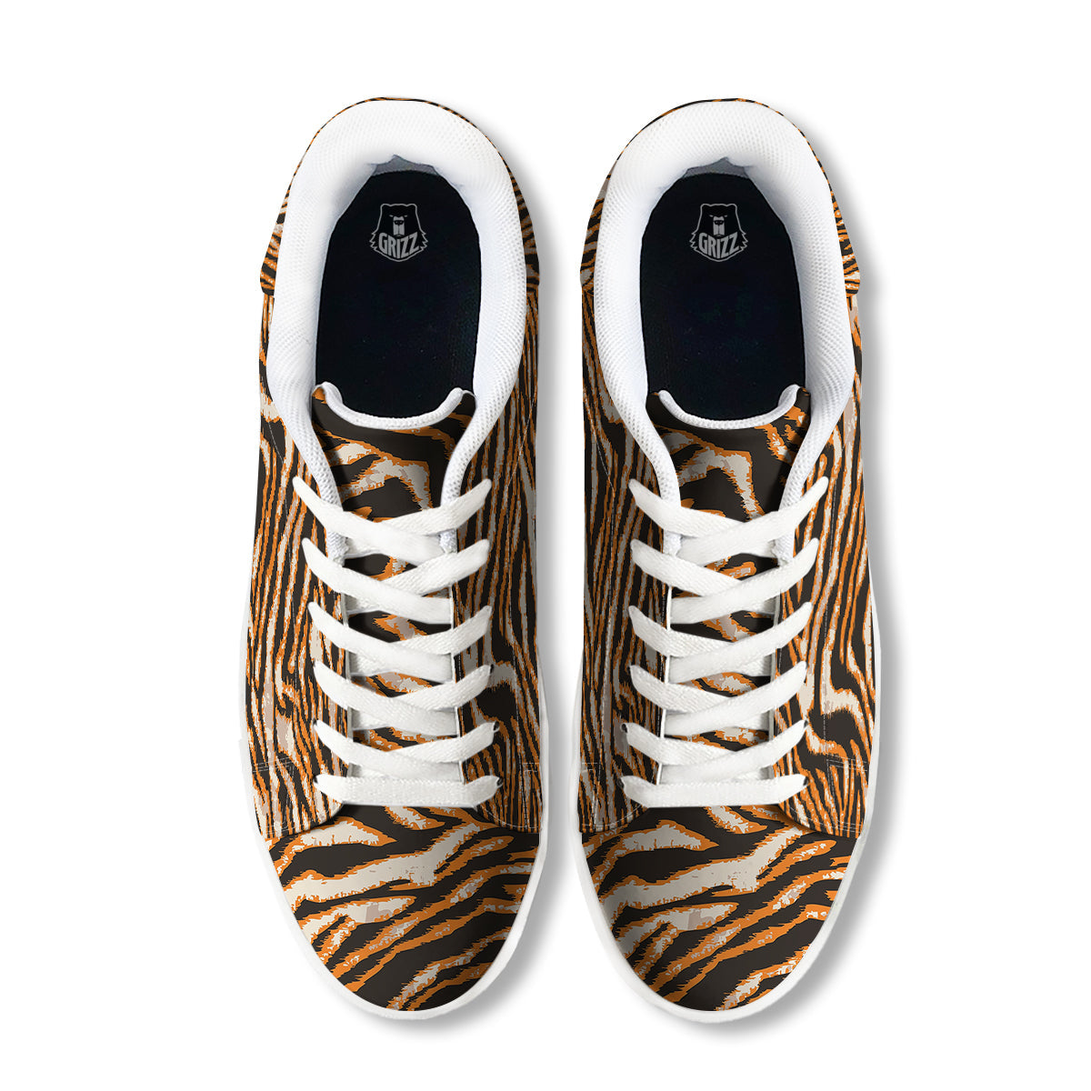 Abstract Tiger Skin Grunge Print White Low Top Sneakers-grizzshop