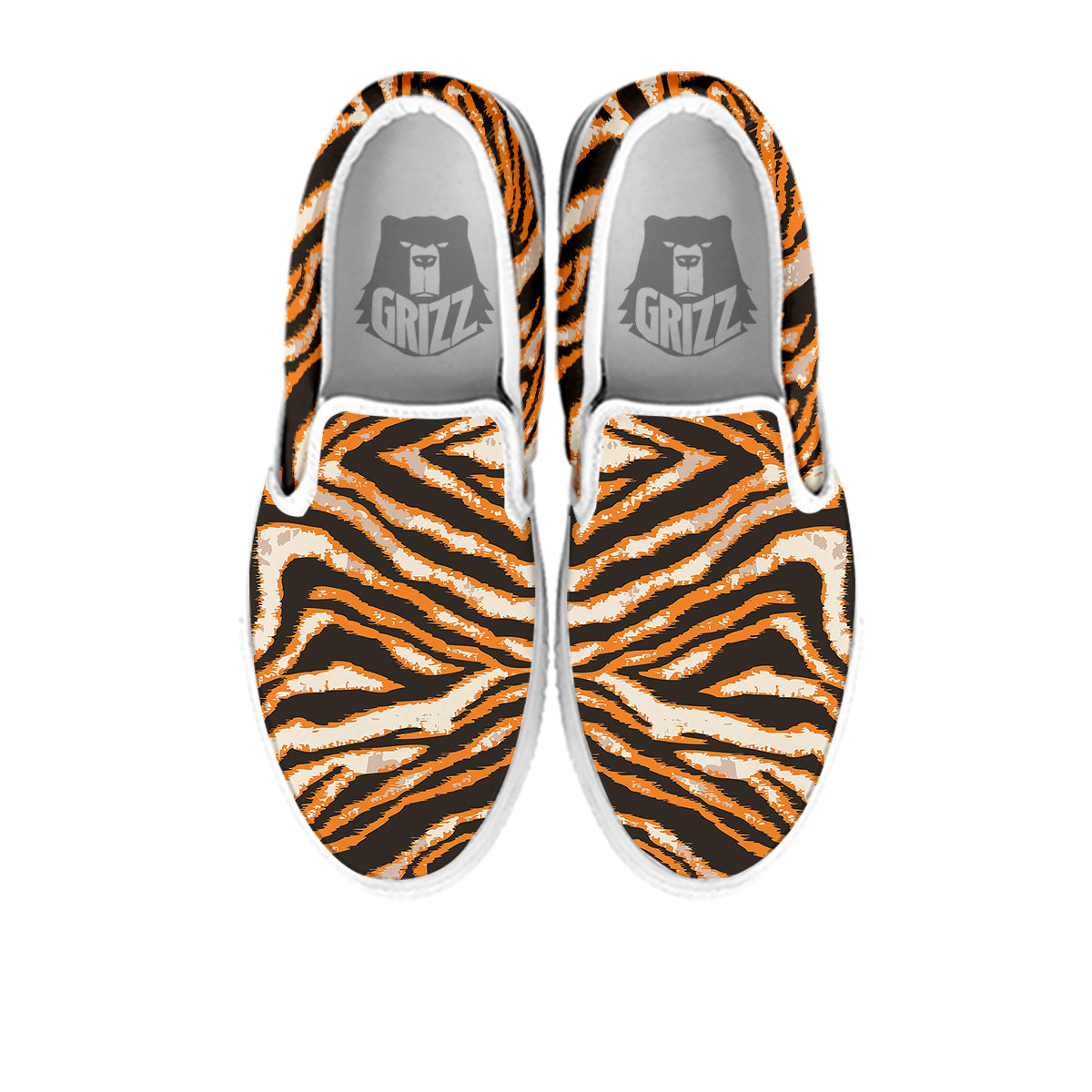 Abstract Tiger Skin Grunge Print White Slip On Shoes-grizzshop