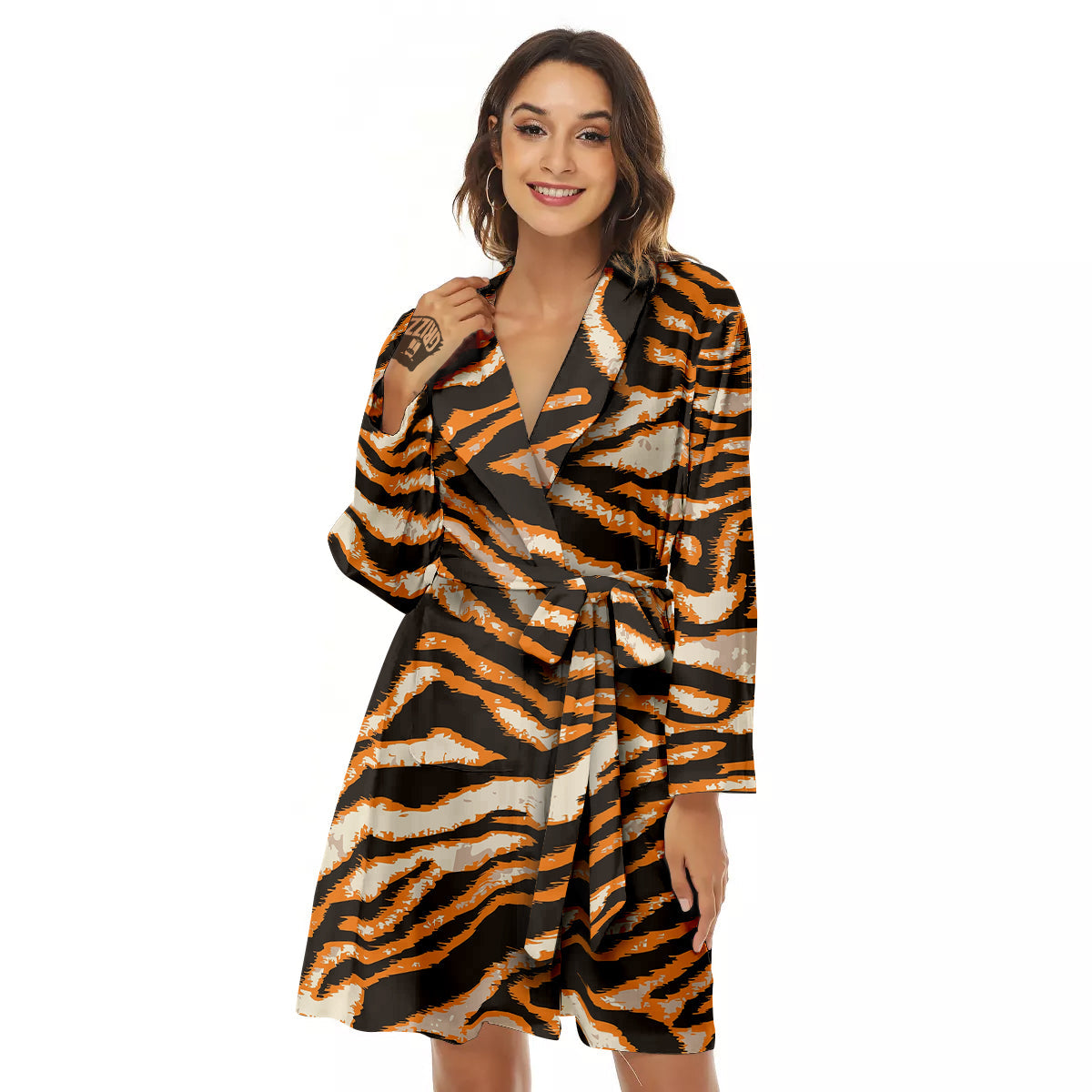 Abstract Tiger Skin Grunge Print Women's Robe-grizzshop