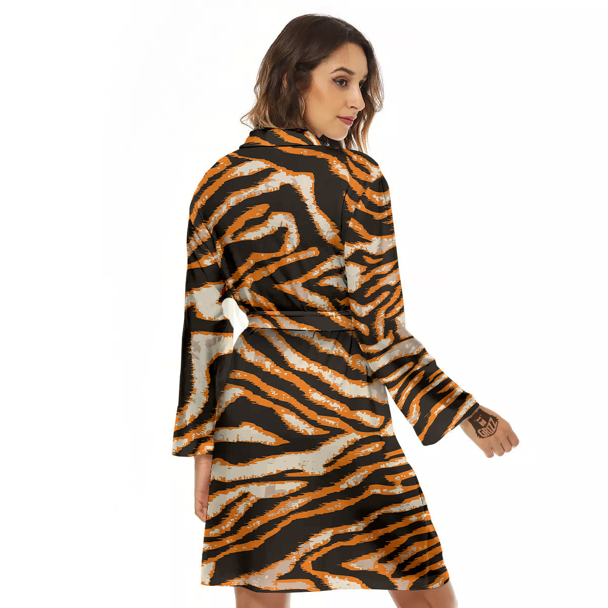 Abstract Tiger Skin Grunge Print Women's Robe-grizzshop