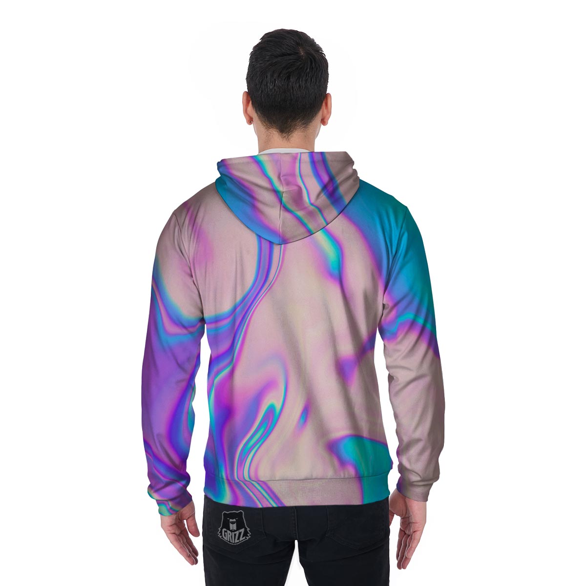 Abstract Trippy Holographic Men's Zip Up Hoodie-grizzshop