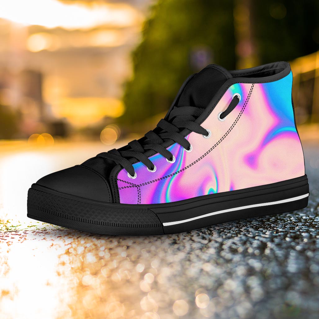 Abstract Trippy Holographic Women's High Top Shoes-grizzshop