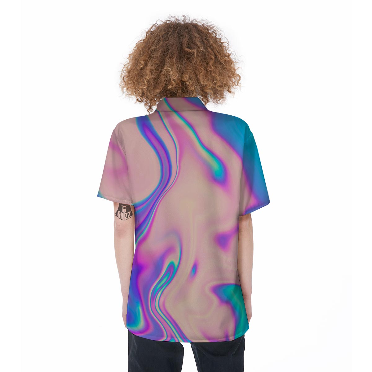 Abstract Trippy Holographic Women's Short Sleeve Shirts-grizzshop