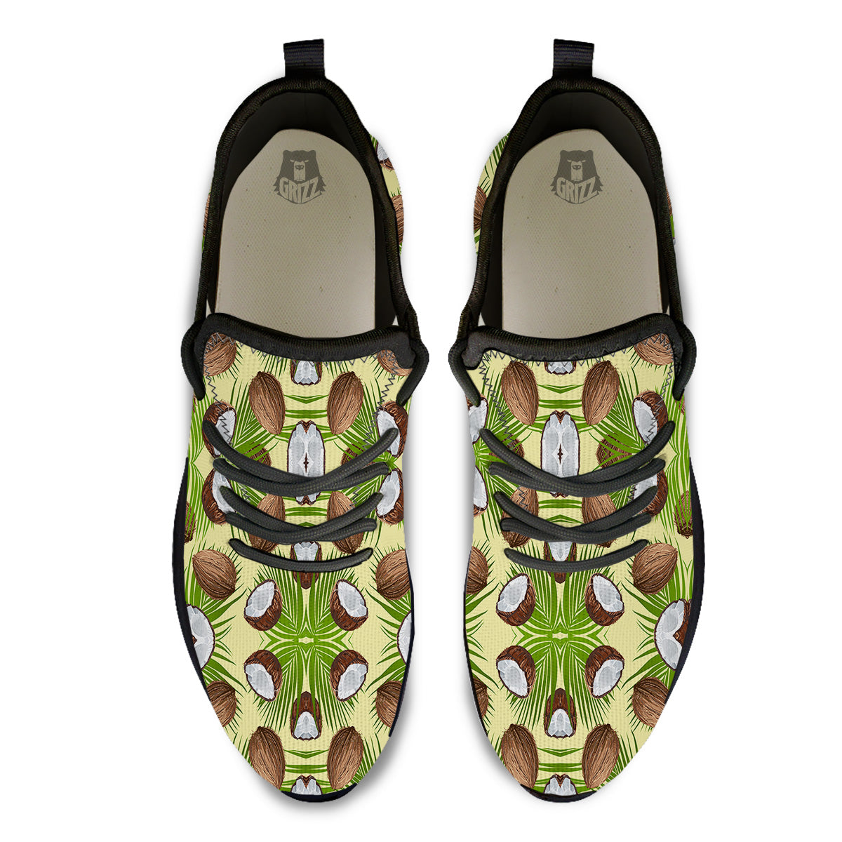 Abstract Tropical Coconut Print Pattern Black Athletic Shoes-grizzshop