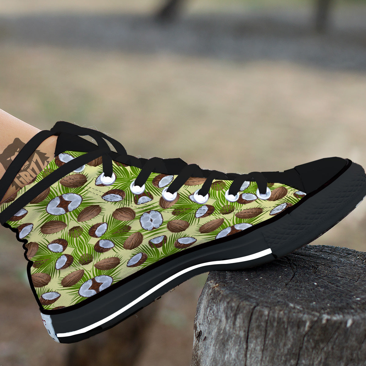 Abstract Tropical Coconut Print Pattern Black High Top Shoes-grizzshop