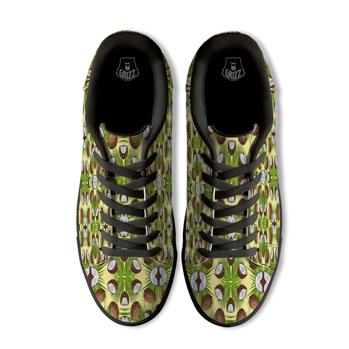 Abstract Tropical Coconut Print Pattern Black Low Top Sneakers-grizzshop