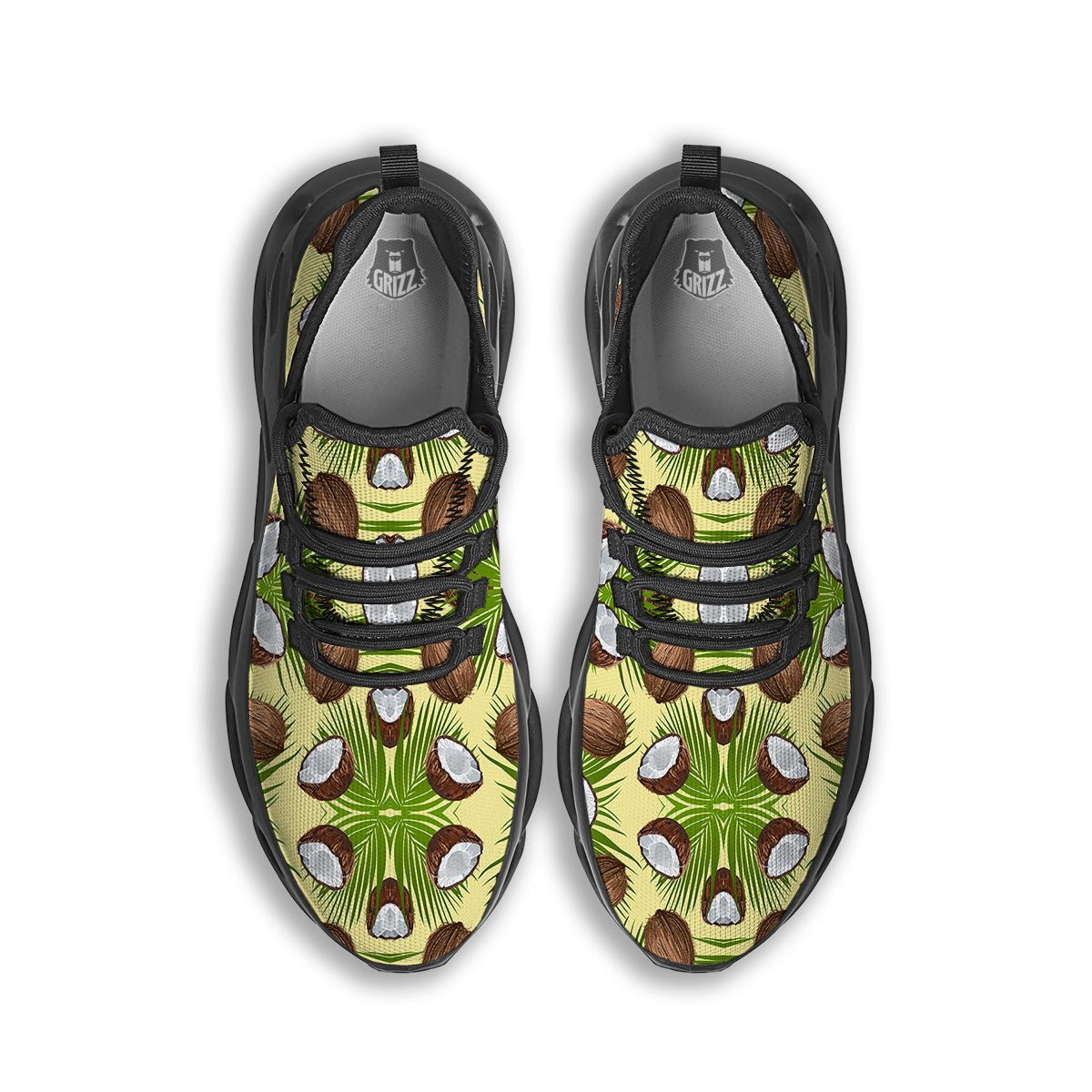 Abstract Tropical Coconut Print Pattern Black Running Shoes-grizzshop