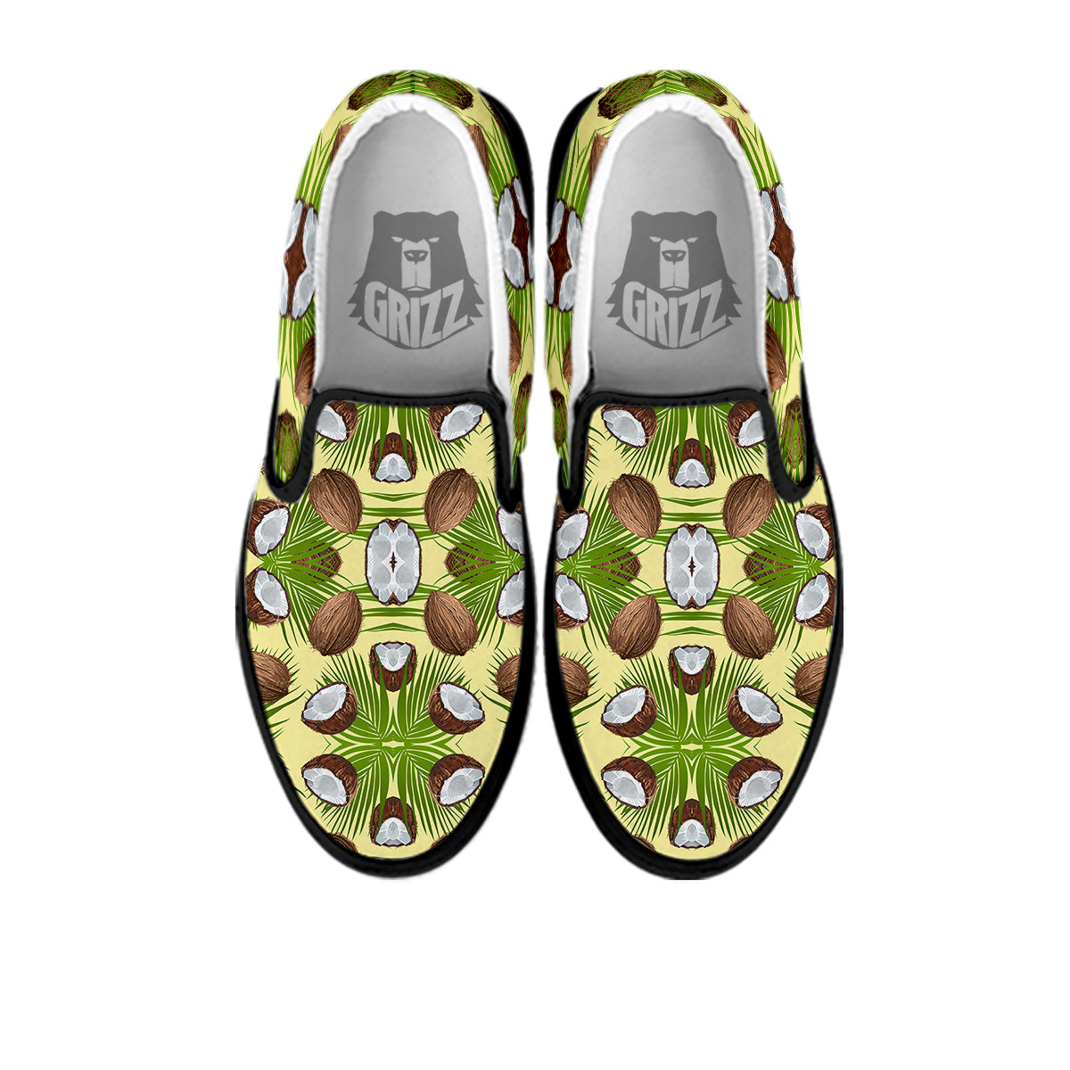 Abstract Tropical Coconut Print Pattern Black Slip On Shoes-grizzshop