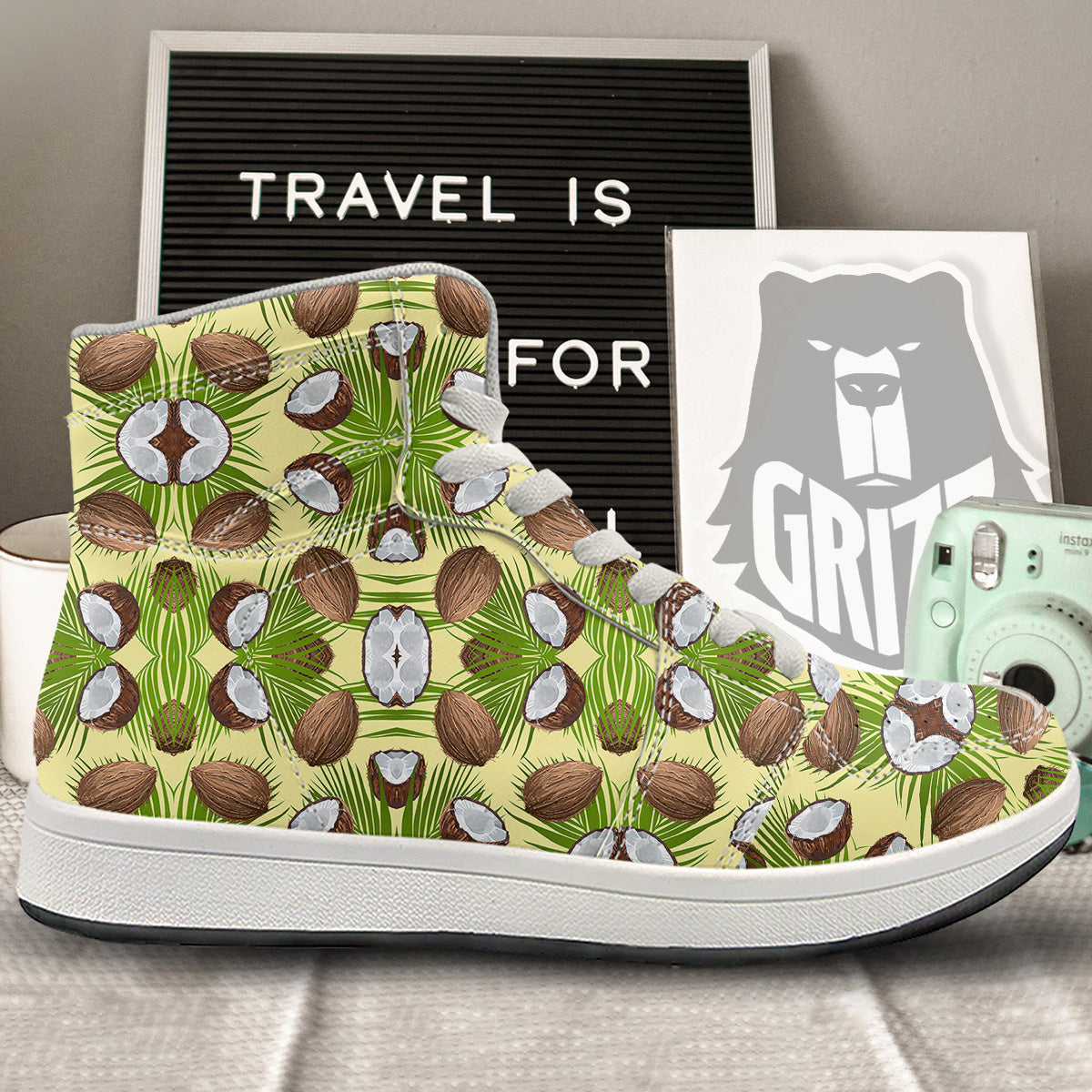 Abstract Tropical Coconut Print Pattern High Top Sneakers-grizzshop