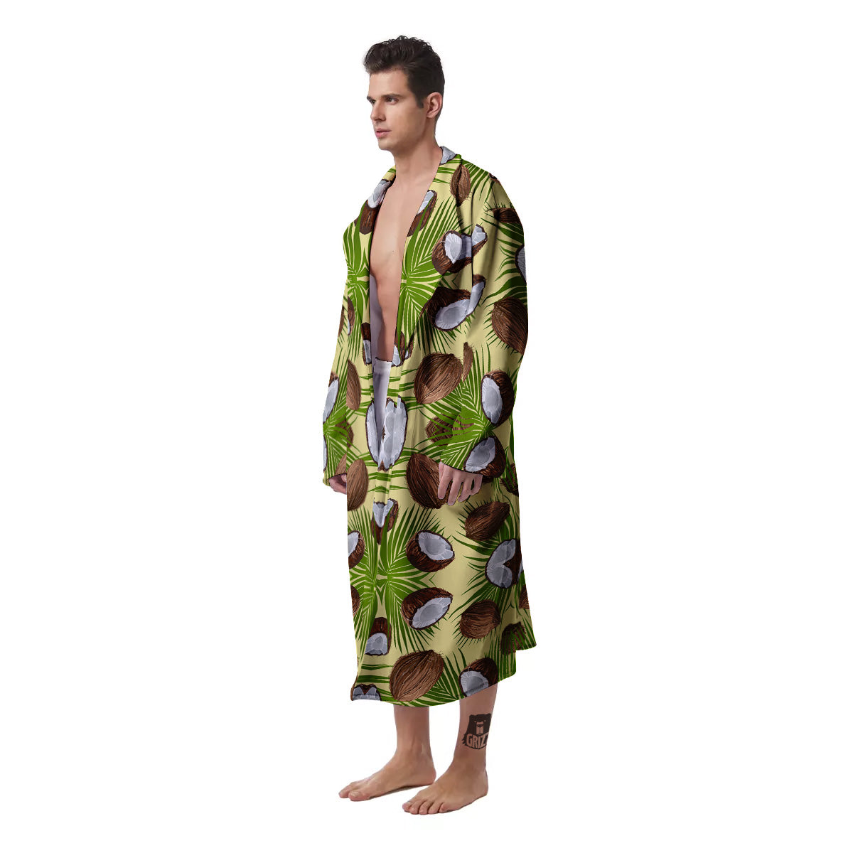 Abstract Tropical Coconut Print Pattern Men's Robe-grizzshop