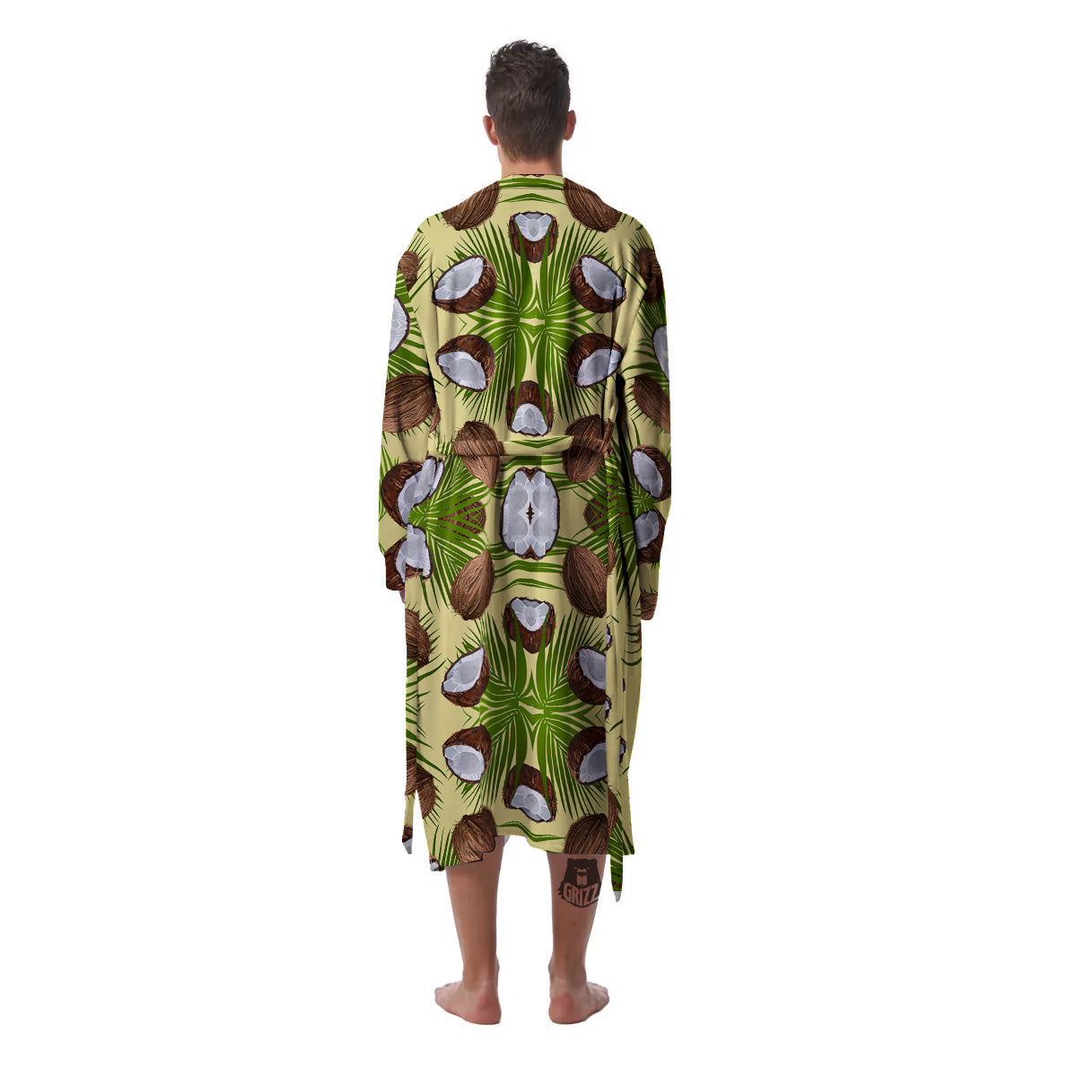 Abstract Tropical Coconut Print Pattern Men's Robe-grizzshop