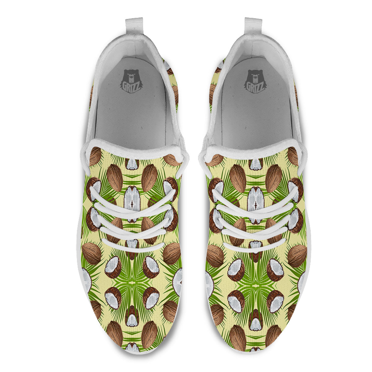 Abstract Tropical Coconut Print Pattern White Athletic Shoes-grizzshop