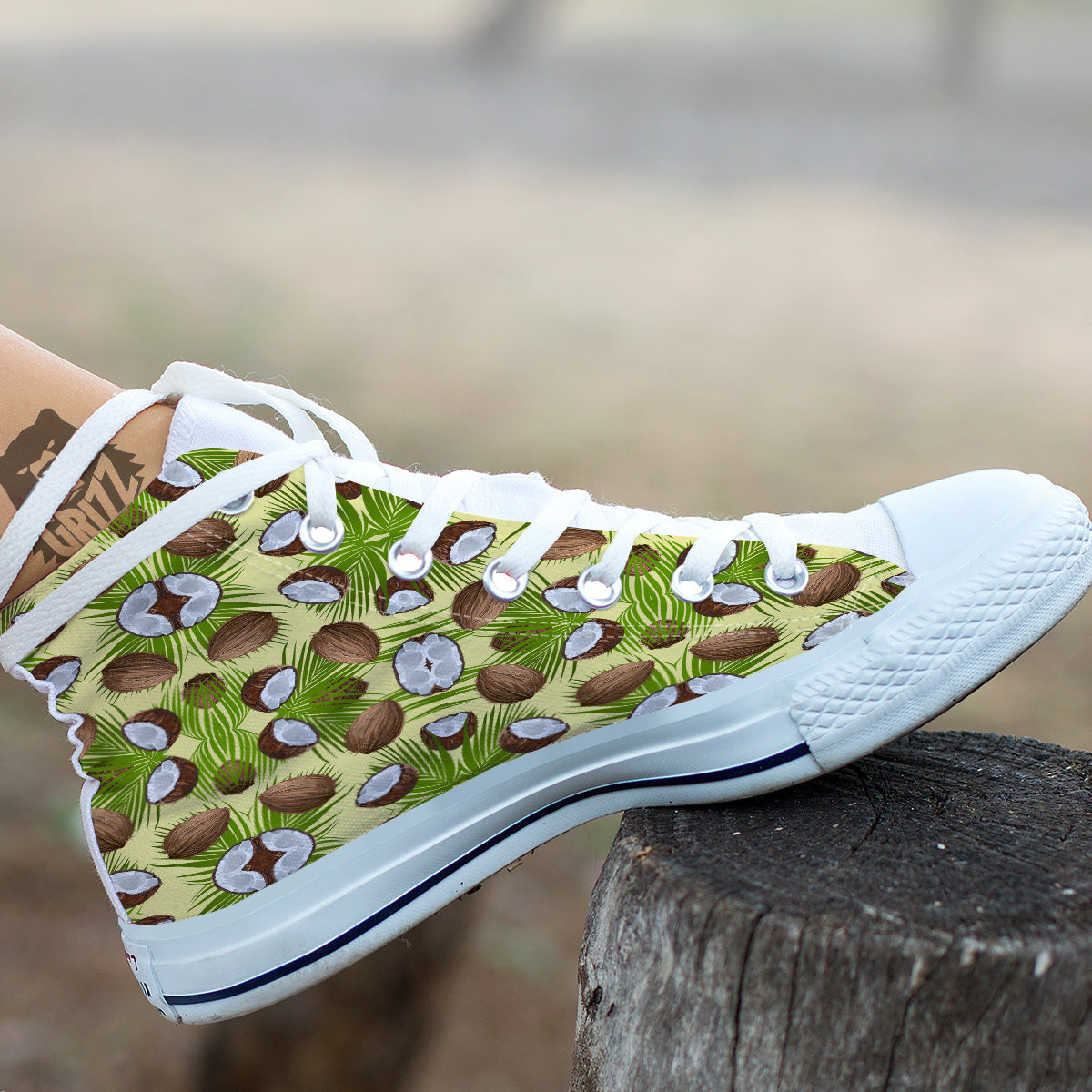 Abstract Tropical Coconut Print Pattern White High Top Shoes-grizzshop