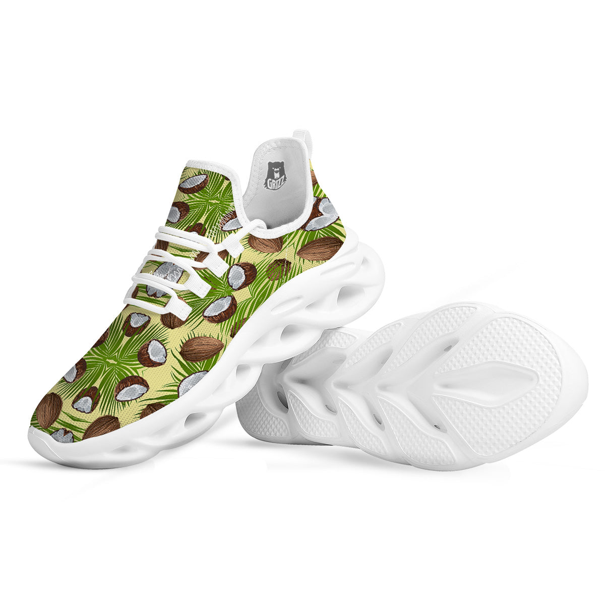 Abstract Tropical Coconut Print Pattern White Running Shoes-grizzshop