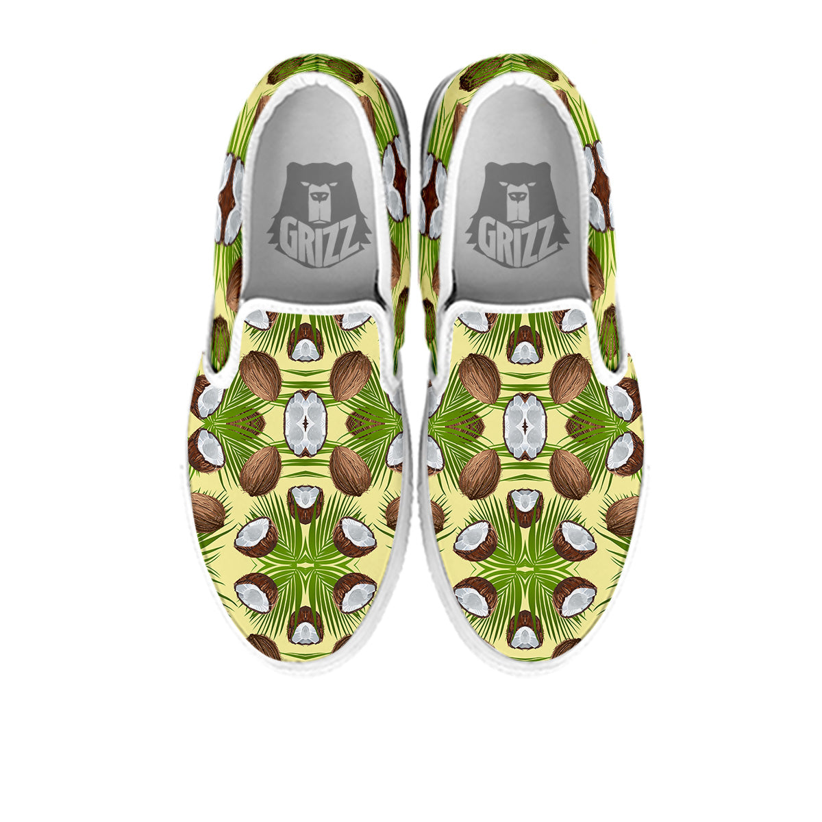 Abstract Tropical Coconut Print Pattern White Slip On Shoes-grizzshop