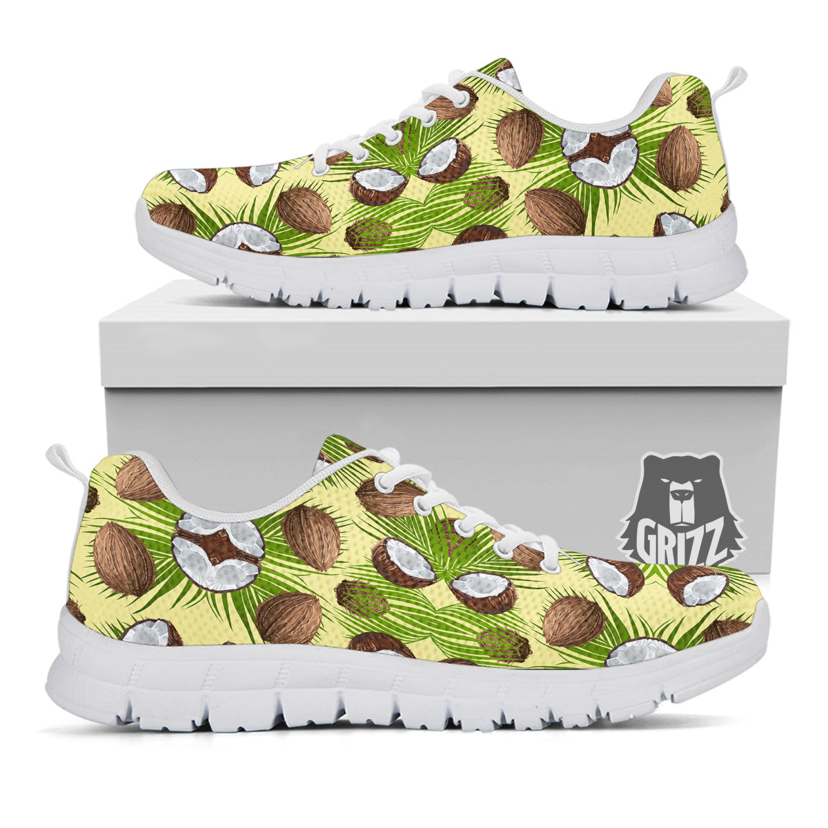 Abstract Tropical Coconut Print Pattern White Sneaker-grizzshop