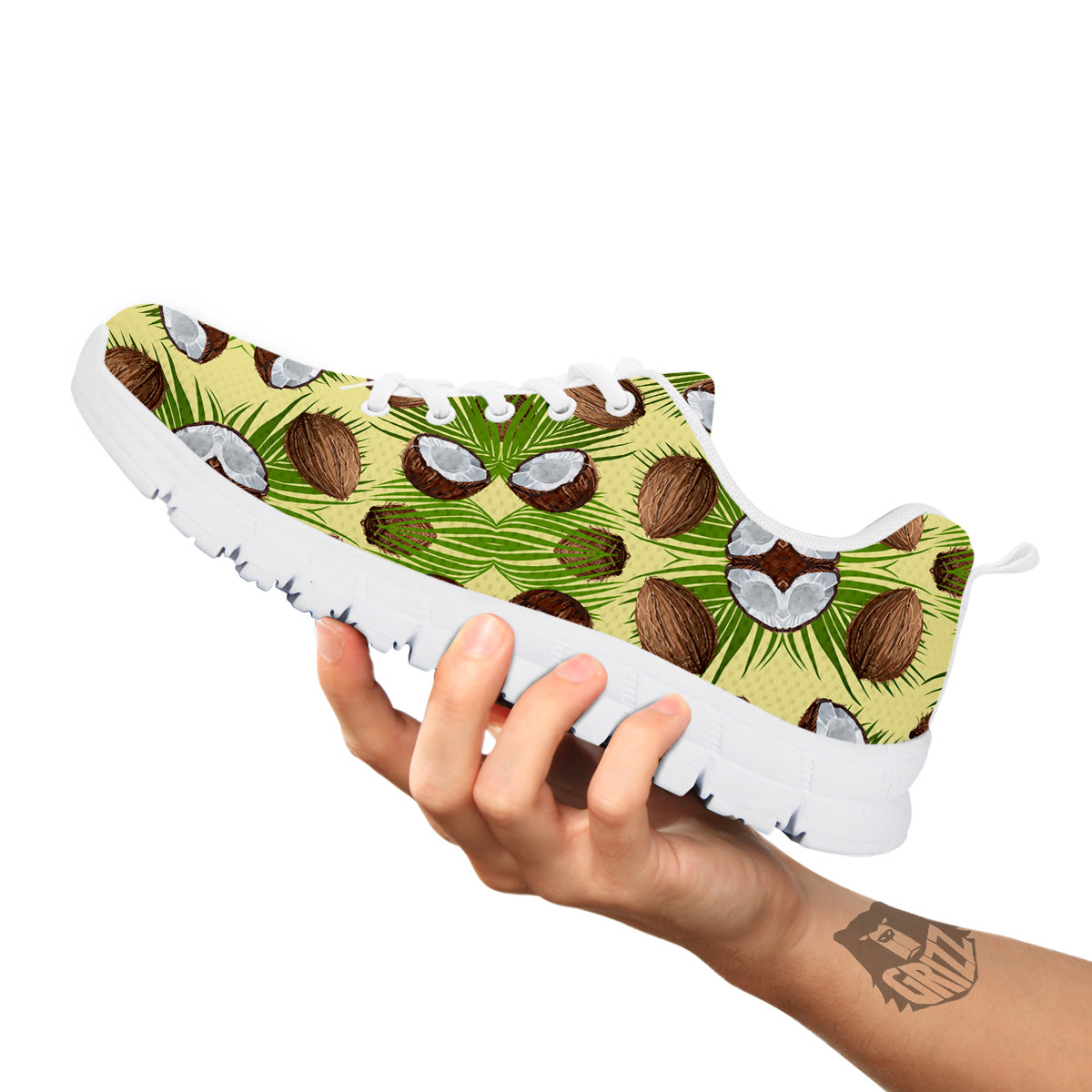 Abstract Tropical Coconut Print Pattern White Sneaker-grizzshop