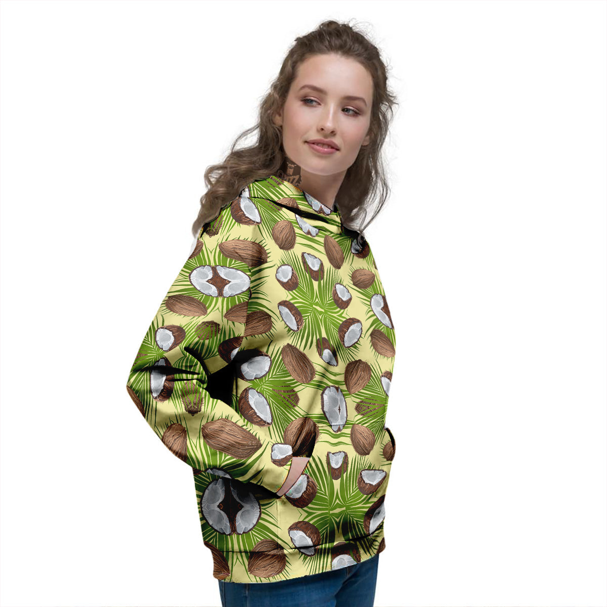 Abstract Tropical Coconut Print Pattern Women's Hoodie-grizzshop
