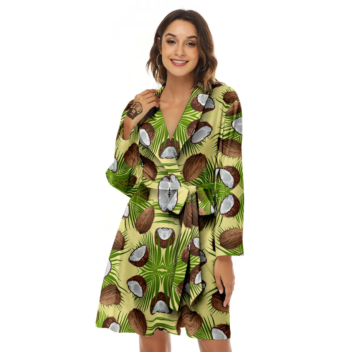 Abstract Tropical Coconut Print Pattern Women's Robe-grizzshop