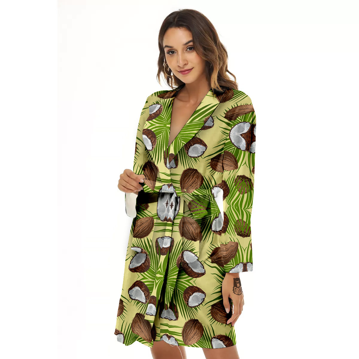 Abstract Tropical Coconut Print Pattern Women's Robe-grizzshop