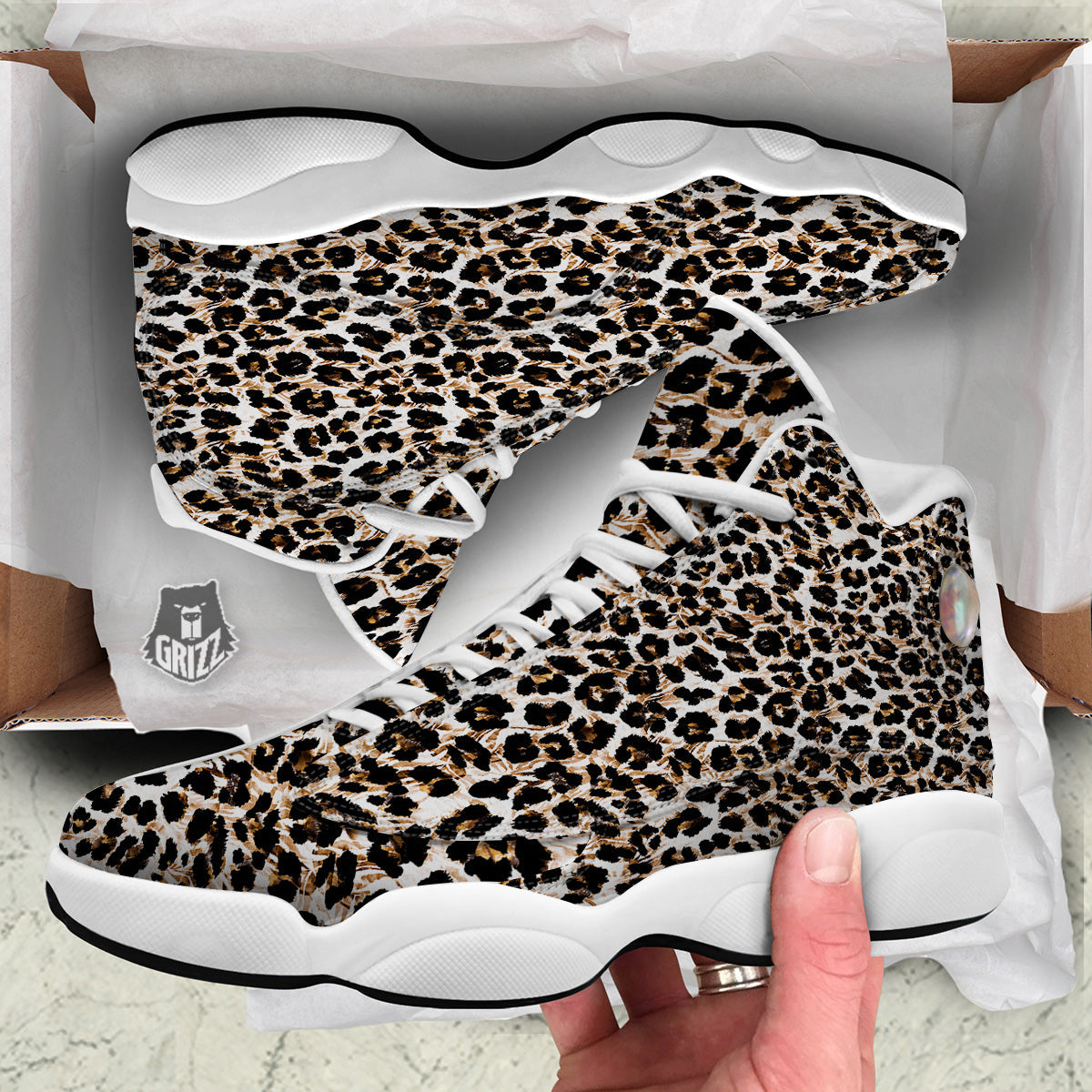 Abstract Watercolor Leopard Print Pattern White Basketball Shoes-grizzshop