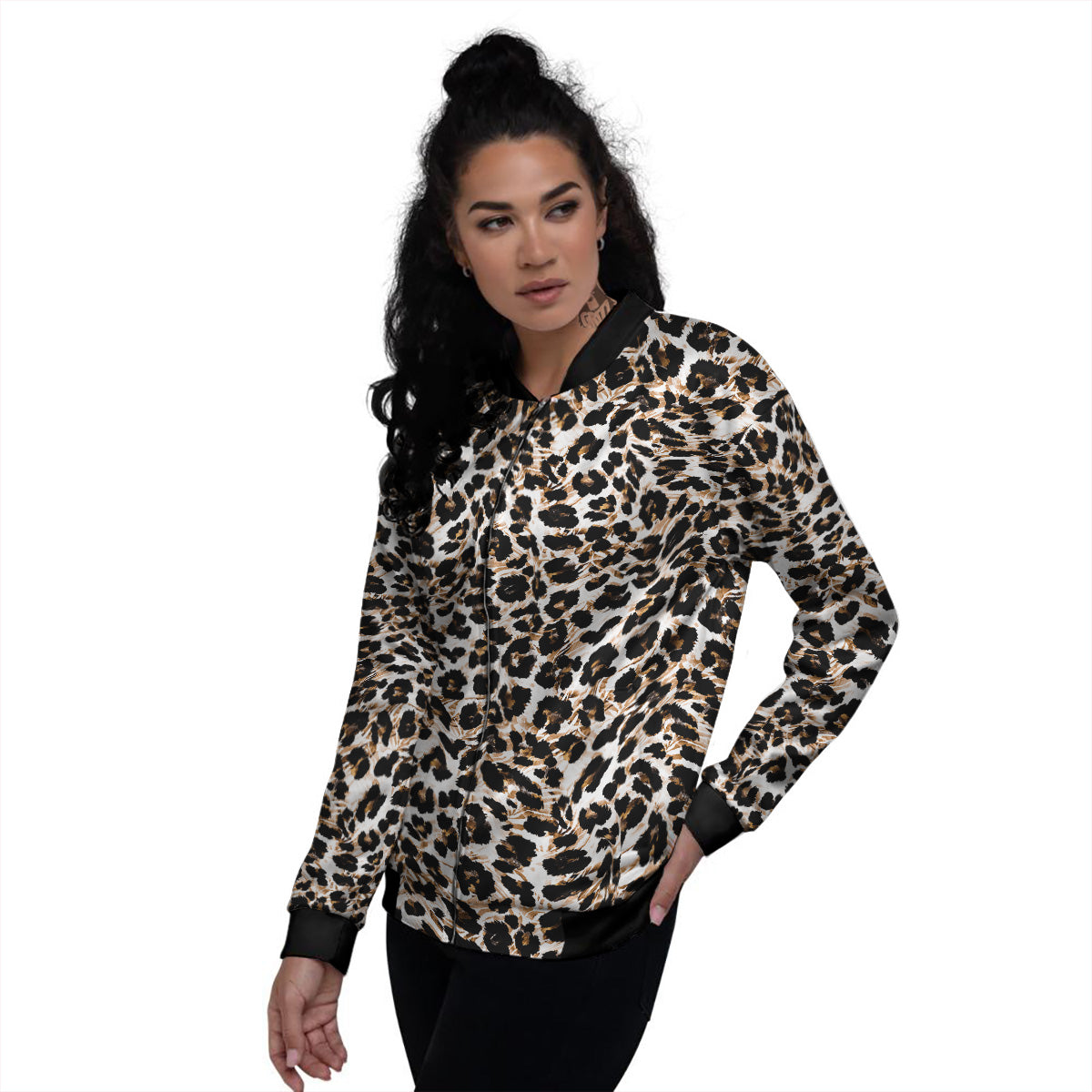 Abstract Watercolor Leopard Print Pattern Women's Bomber Jacket-grizzshop