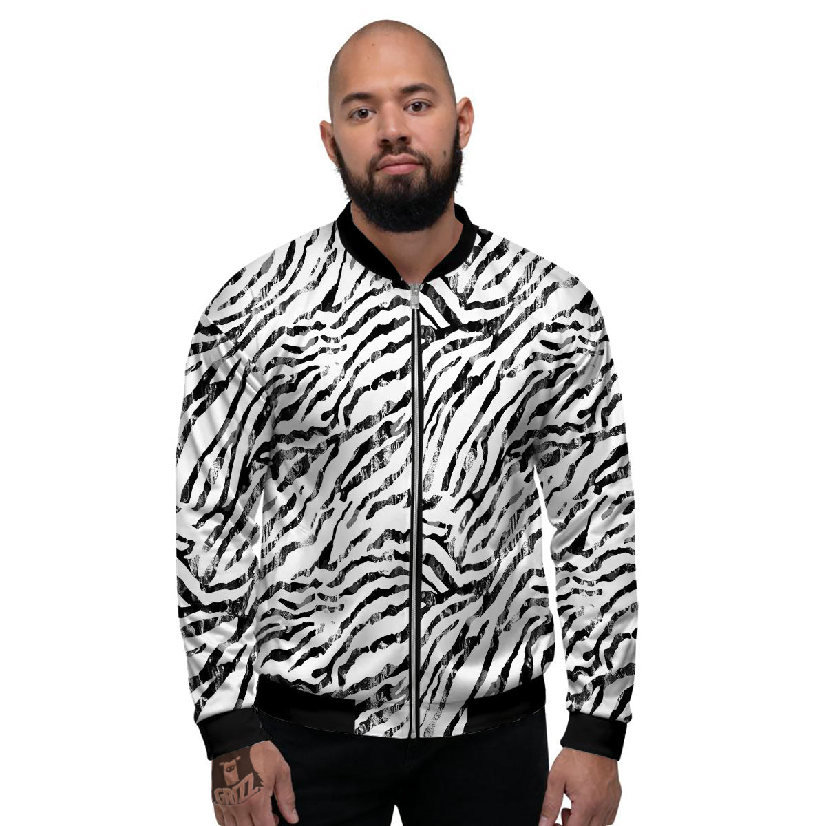 Abstract Watercolor Tie Dye Zebra Print Men's Bomber Jacket-grizzshop