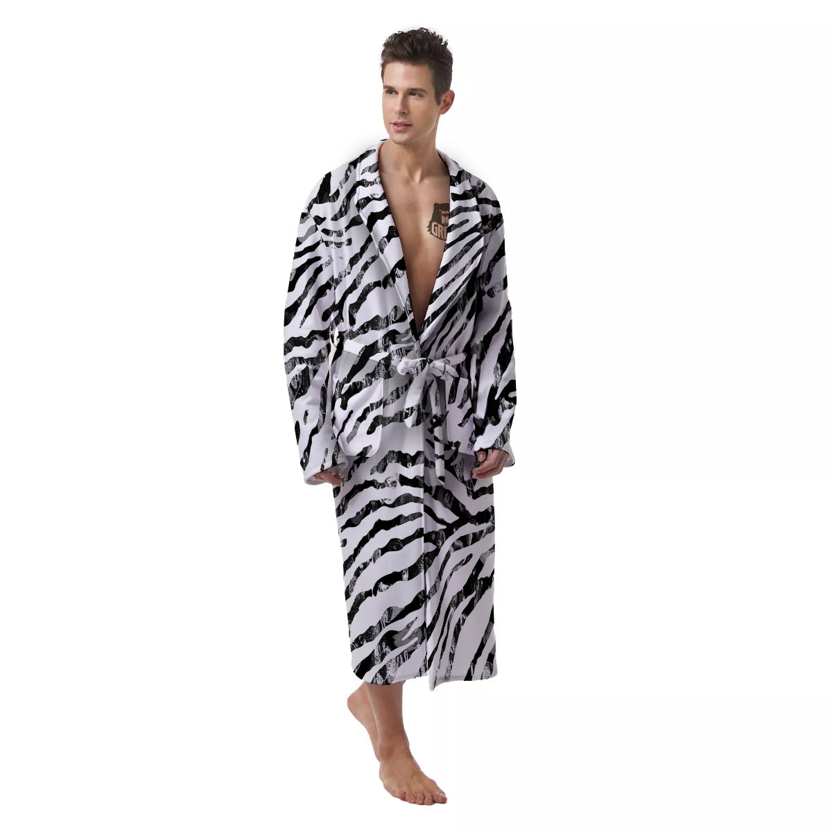 Abstract Watercolor Tie Dye Zebra Print Men's Robe-grizzshop