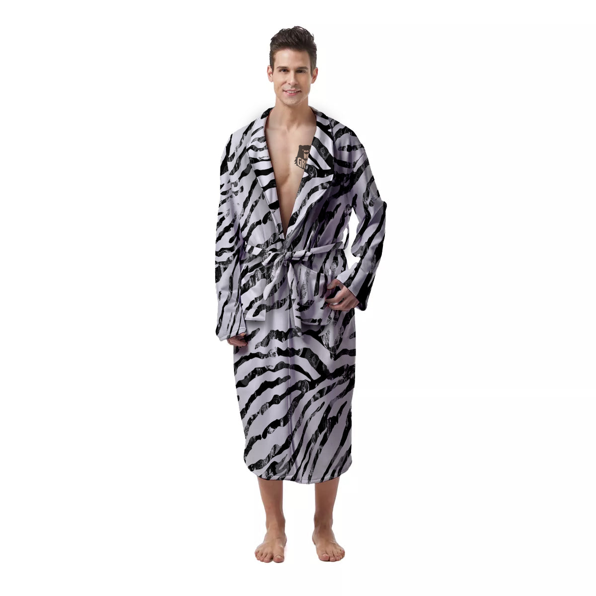 Abstract Watercolor Tie Dye Zebra Print Men's Robe-grizzshop