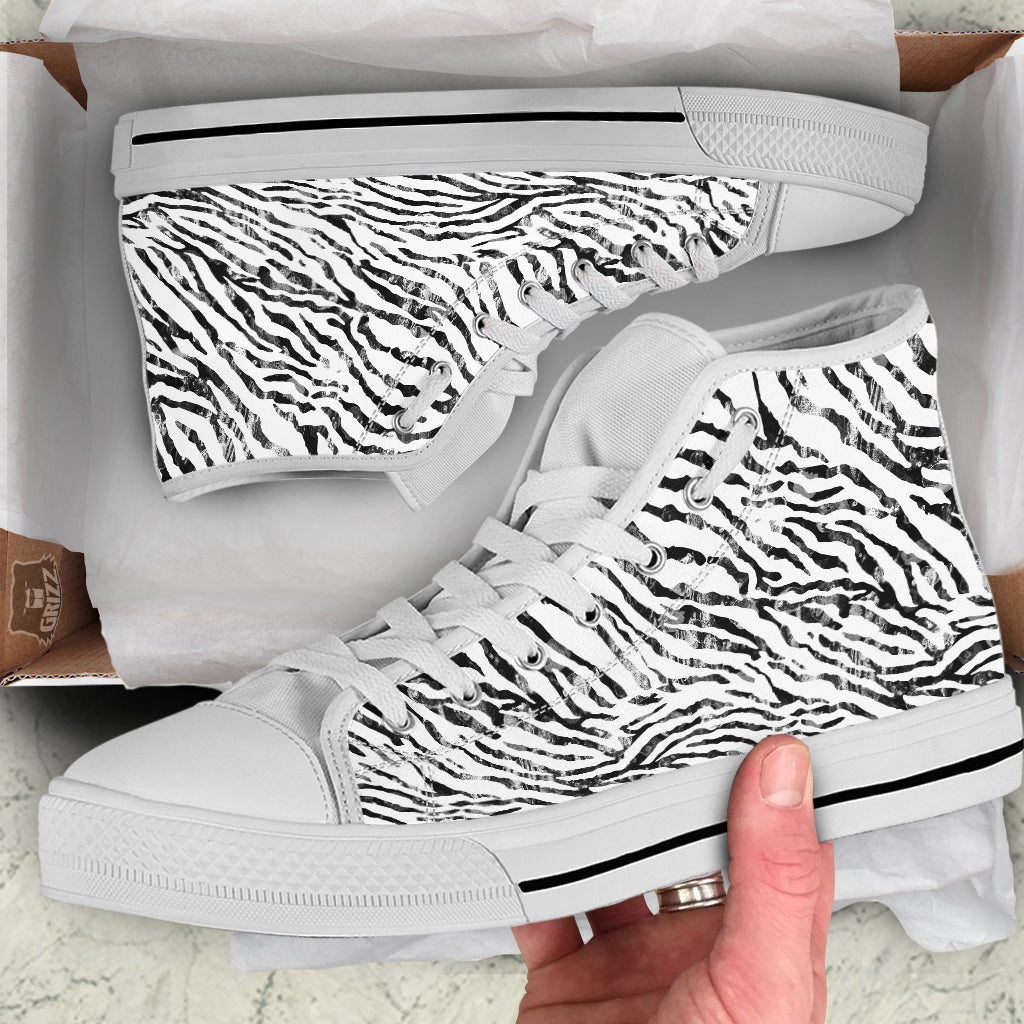 Abstract Watercolor Tie Dye Zebra Print White High Top Shoes-grizzshop