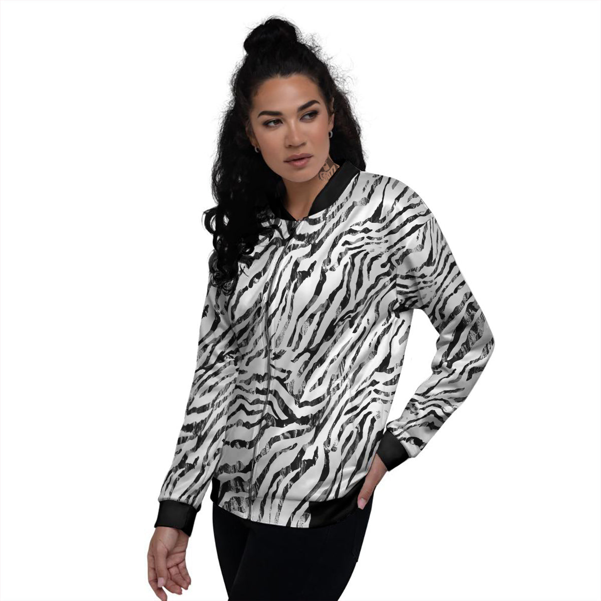Abstract Watercolor Tie Dye Zebra Print Women's Bomber Jacket-grizzshop