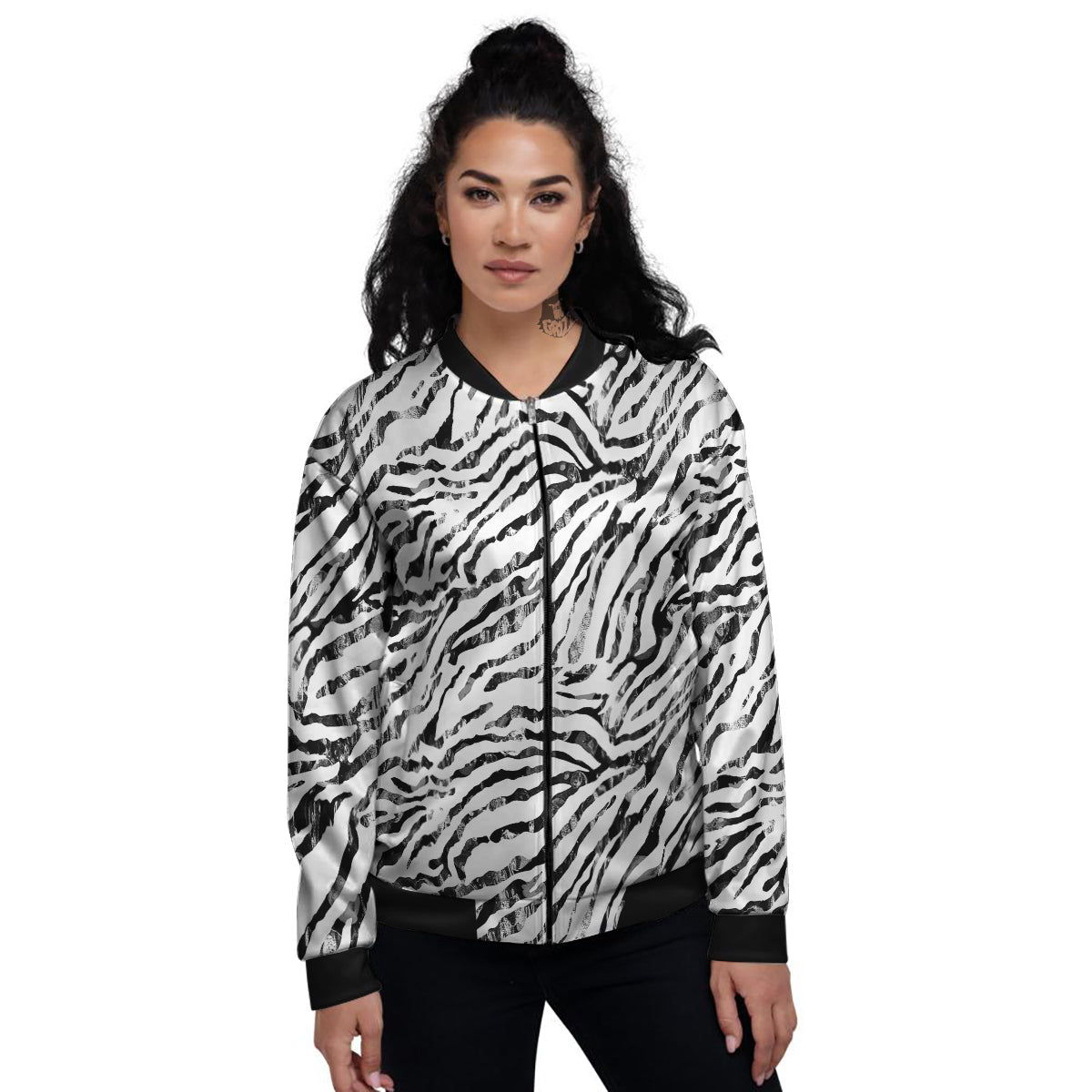 Abstract Watercolor Tie Dye Zebra Print Women's Bomber Jacket-grizzshop