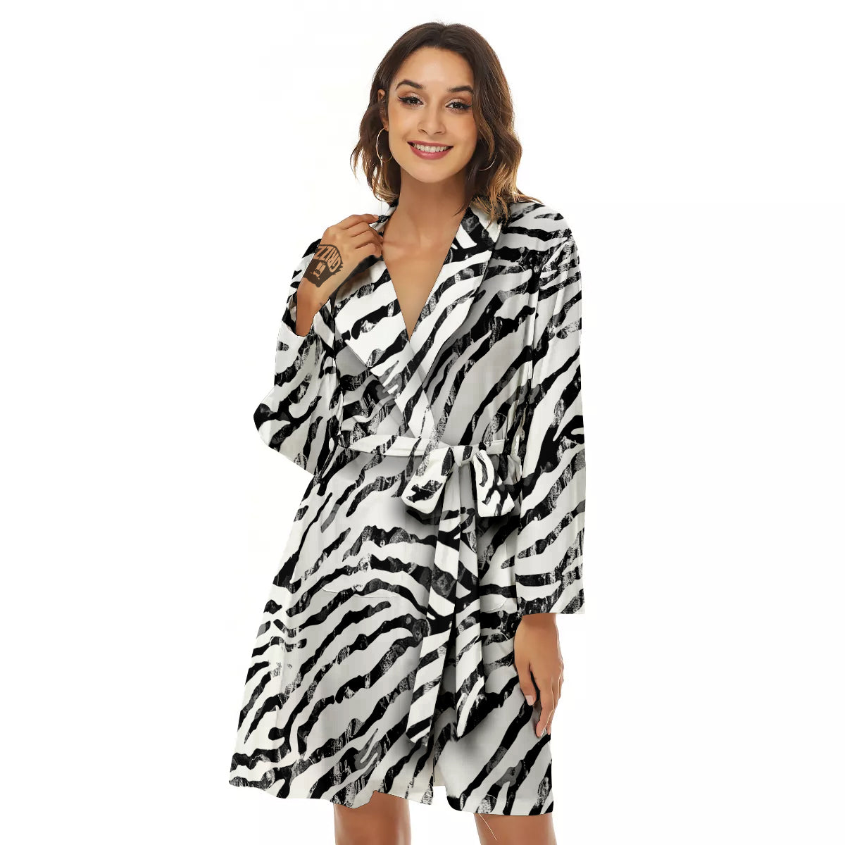 Abstract Watercolor Tie Dye Zebra Print Women's Robe-grizzshop