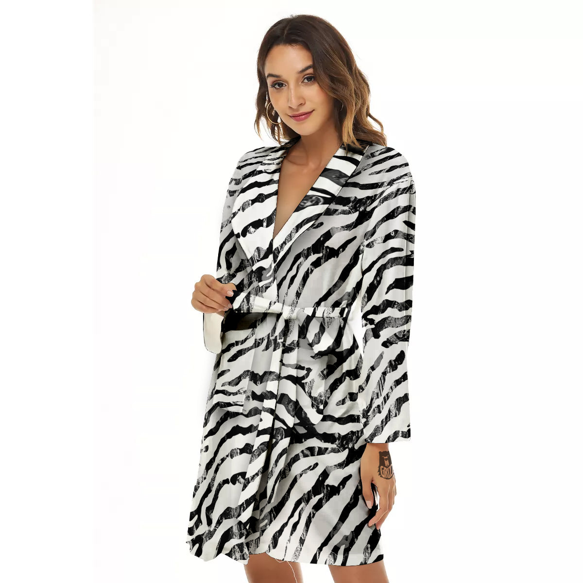 Abstract Watercolor Tie Dye Zebra Print Women's Robe-grizzshop