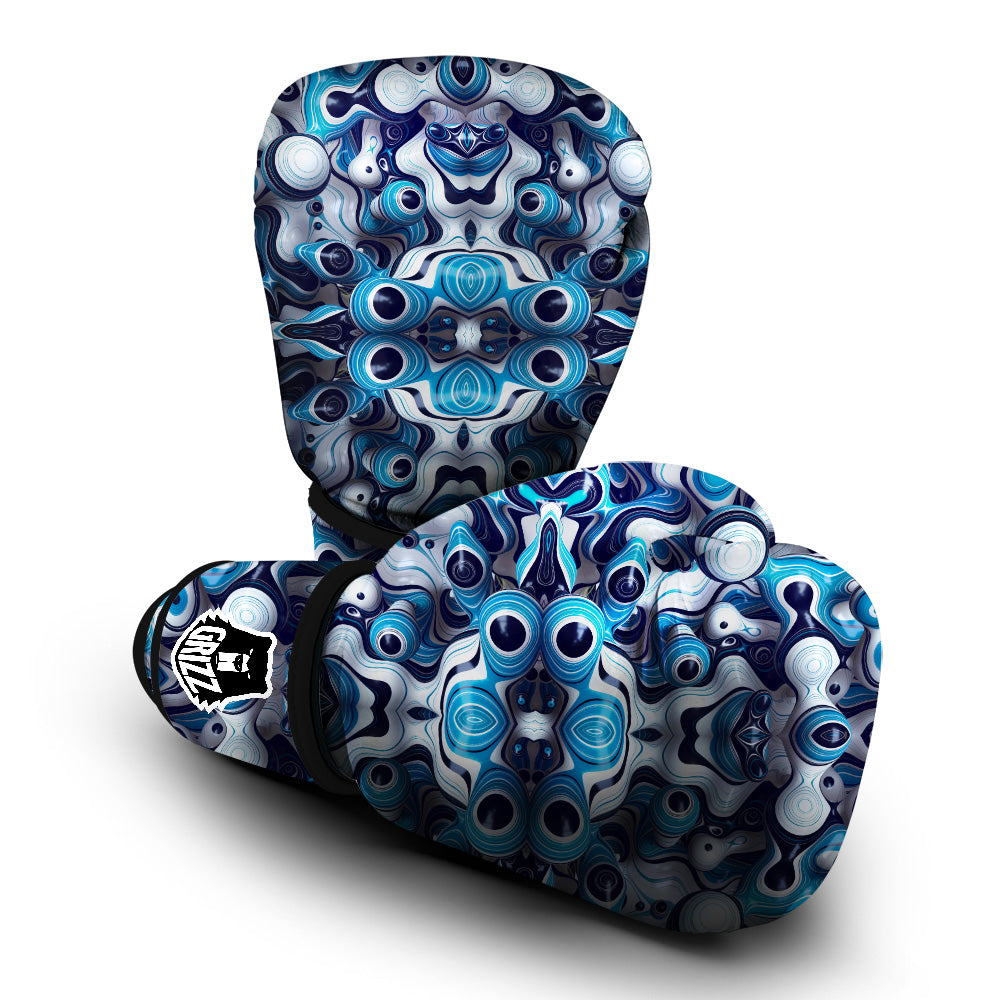 Abstract Wavy Bubbles Blue White Print Pattern Boxing Gloves-grizzshop