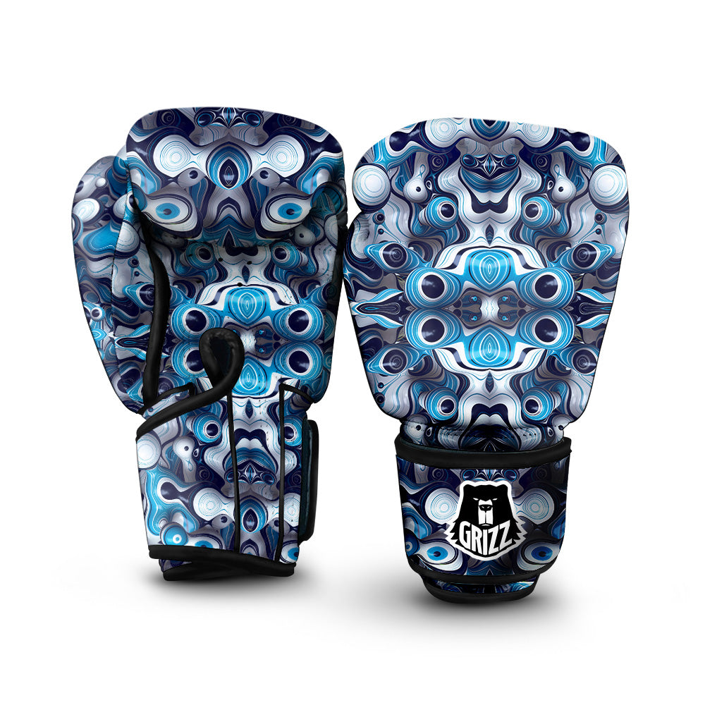Abstract Wavy Bubbles Blue White Print Pattern Boxing Gloves-grizzshop