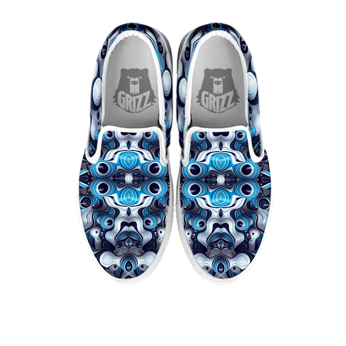Abstract Wavy Bubbles Blue White Print Pattern White Slip On Shoes-grizzshop