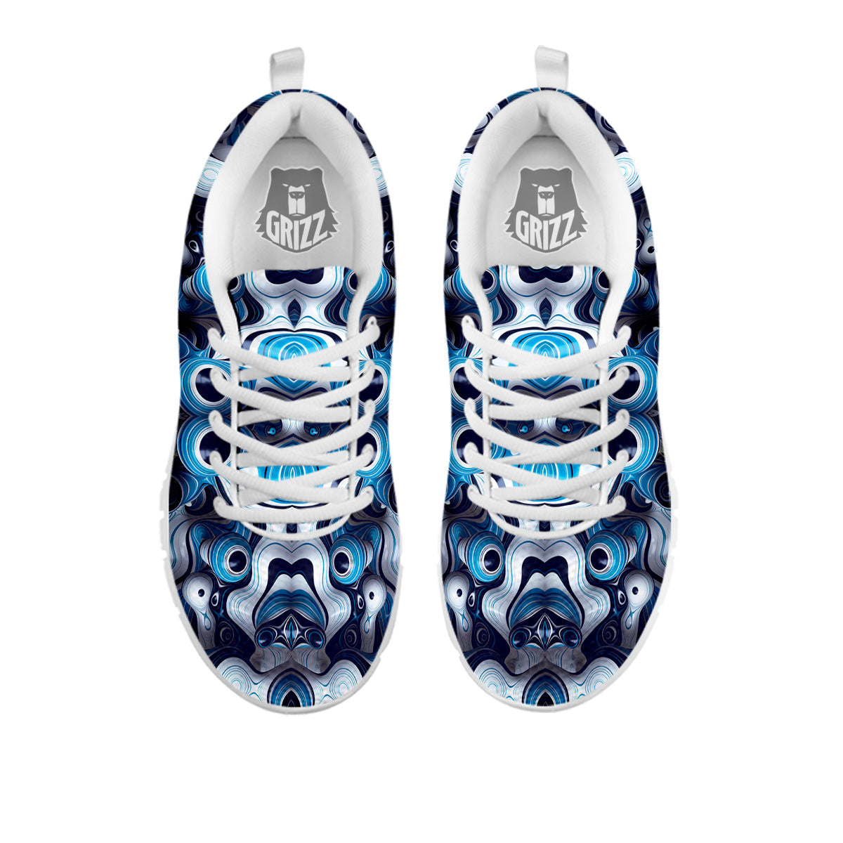 Abstract Wavy Bubbles Blue White Print Pattern White Sneaker-grizzshop