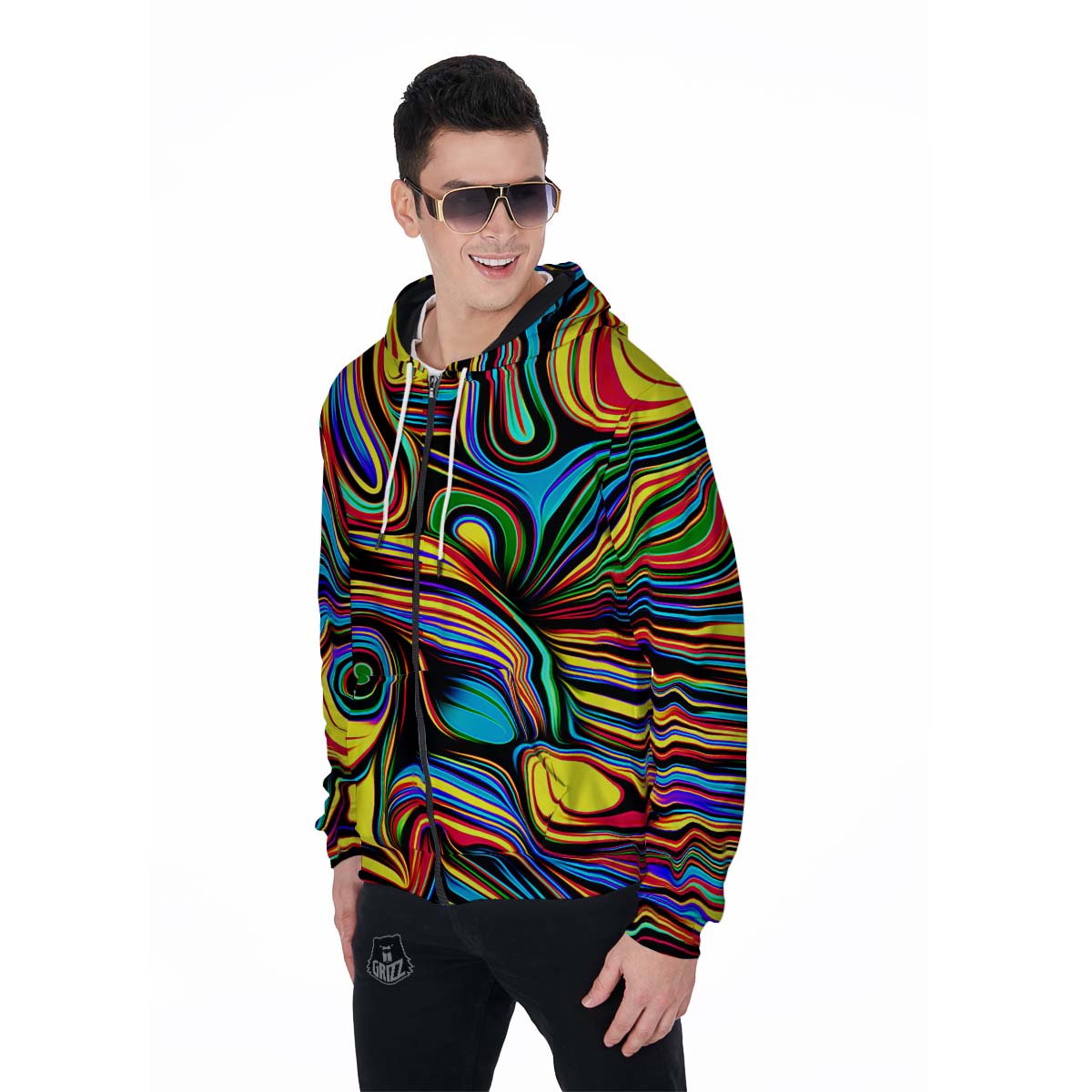Abstract Wavy Men's Zip Up Hoodie-grizzshop
